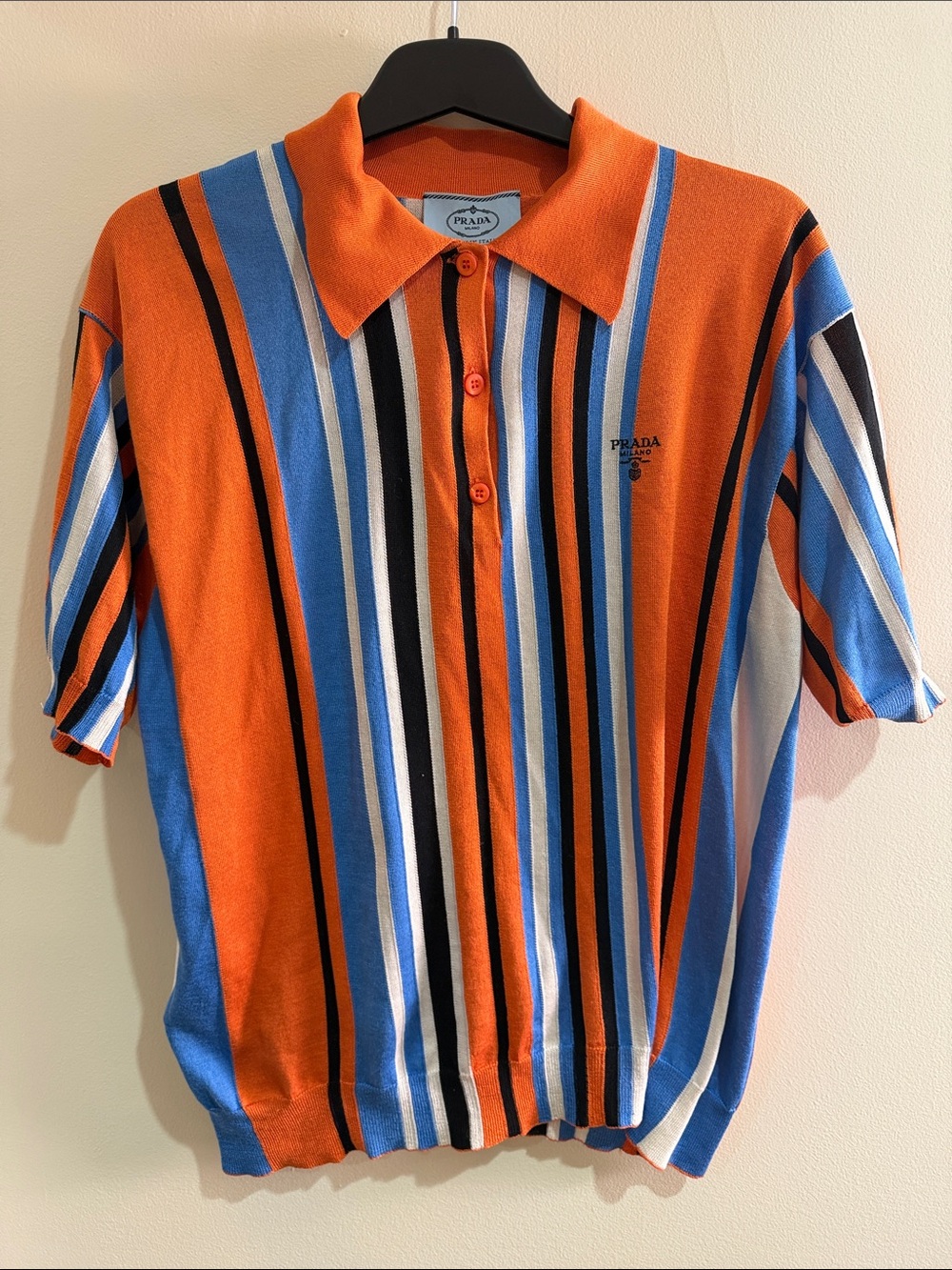 Prada unisex Orange, Blue & Black Striped Polo